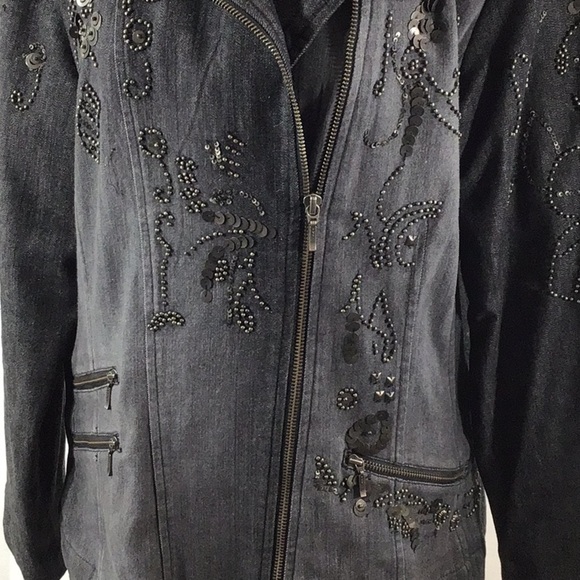 Chico’s black denim beaded moto jacket L - Picture 4 of 13